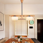 Modernist Wood Pendant Chandelier with Rectangular Frame, 2 Lights, Square Cream Glass Shade - Ideal for Dining Room Ceiling Fixture - This stunning rectangular pendant chandelier is the perfect choice for bringing a touch of modern style to any space. Built with luxurious wood, this